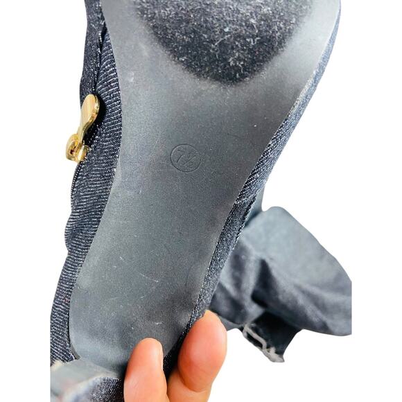 Liliana Barbara Thigh High Over Knee Denim Open Toe Stiletto Heel Boot Black 7.5 - Picture 4 of 12